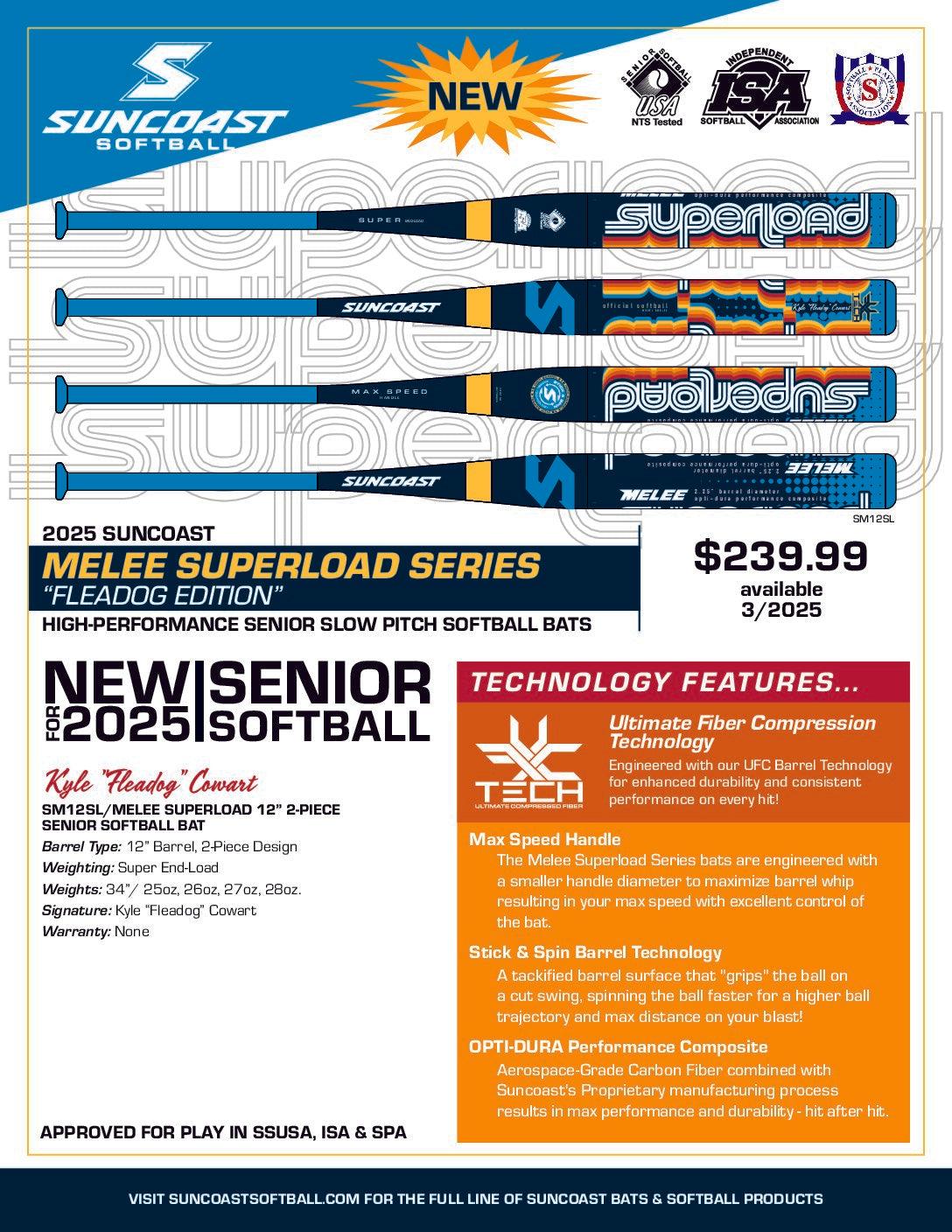 2025 Suncoast Melee Fleadog Edition 12" 2-Piece Superload SSUSA Senior Slowpitch Softball Bat