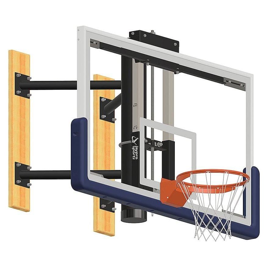 Jaypro Wall-Mounted Shooting Station (Indoor) 72 in. Glass Backboard w/ Height Adjuster WMWH