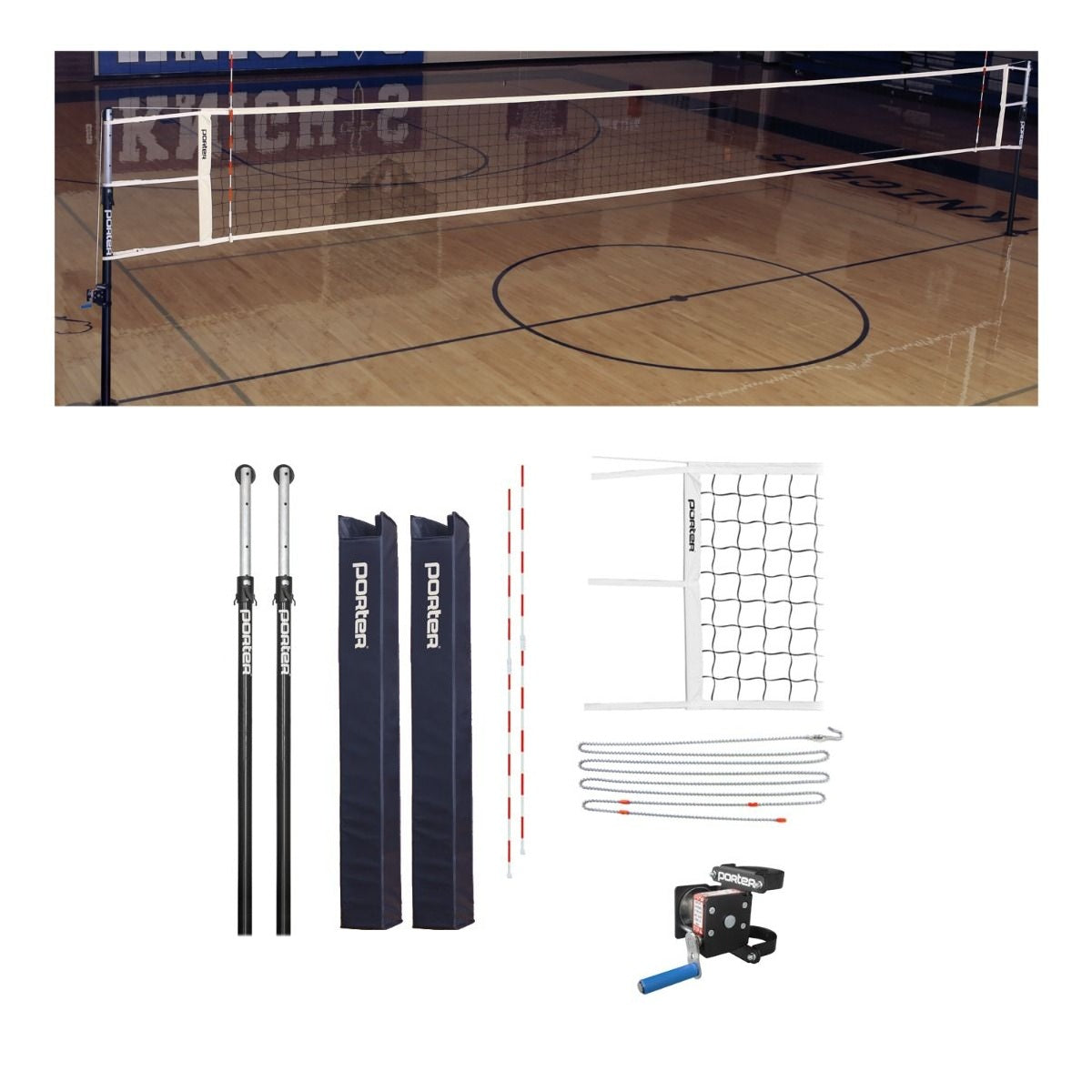 Porter Volleyball Powr Hybrid VB Competition Package Volleyball Nets & Court Equipment All