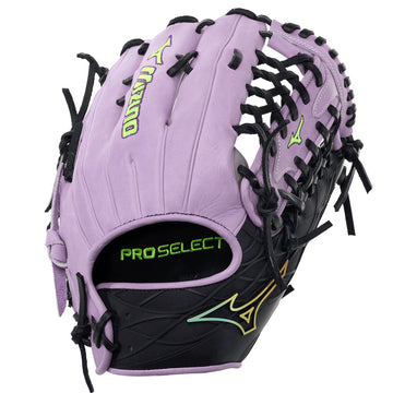Mizuno Pro Select DynaCage GPS-72DDC 12.75 inch outfield baseball glove Lavender on a white background