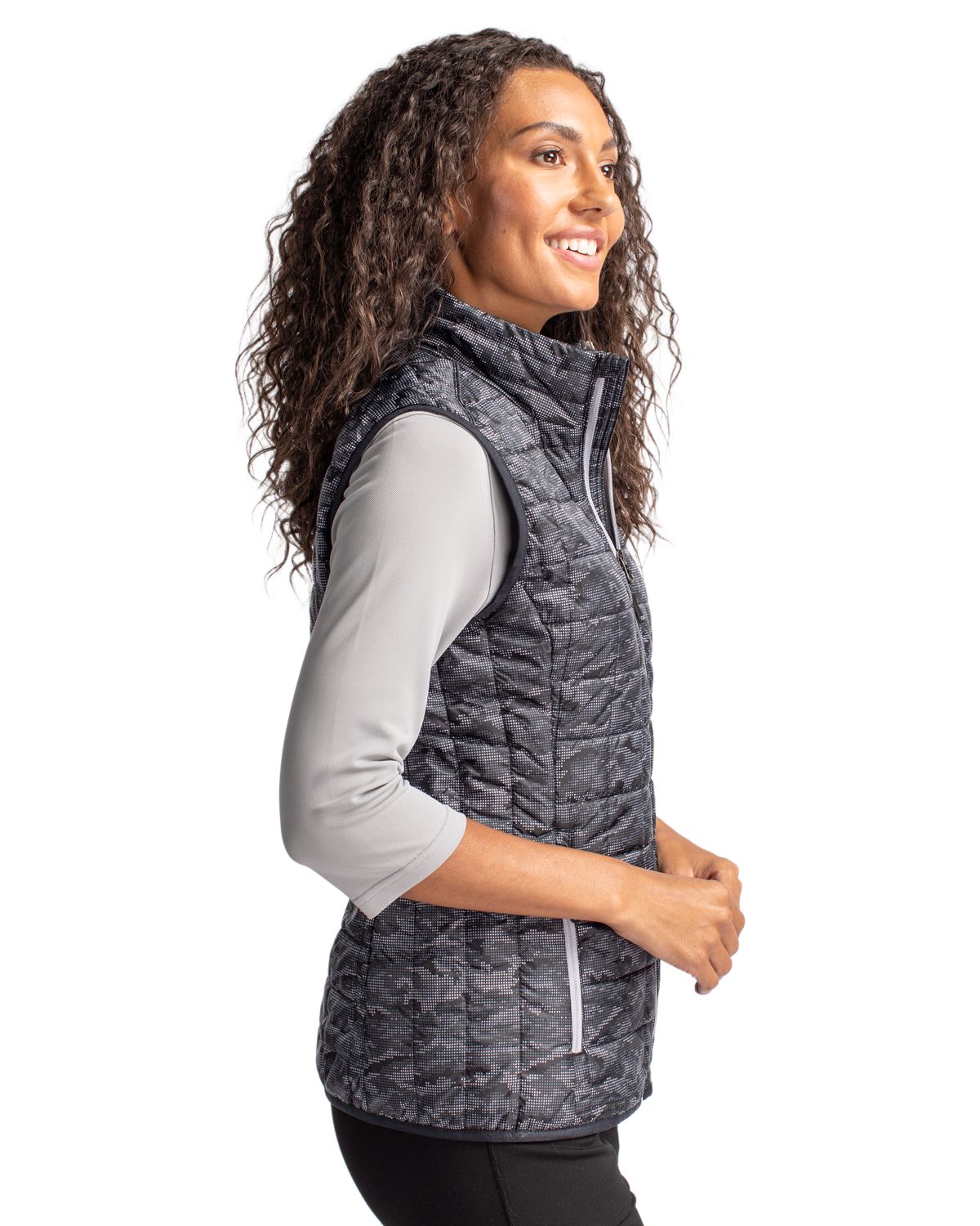 Cutter & Buck Women's Rainier Recycled Insulated Printed Puffer Full Zip Vest