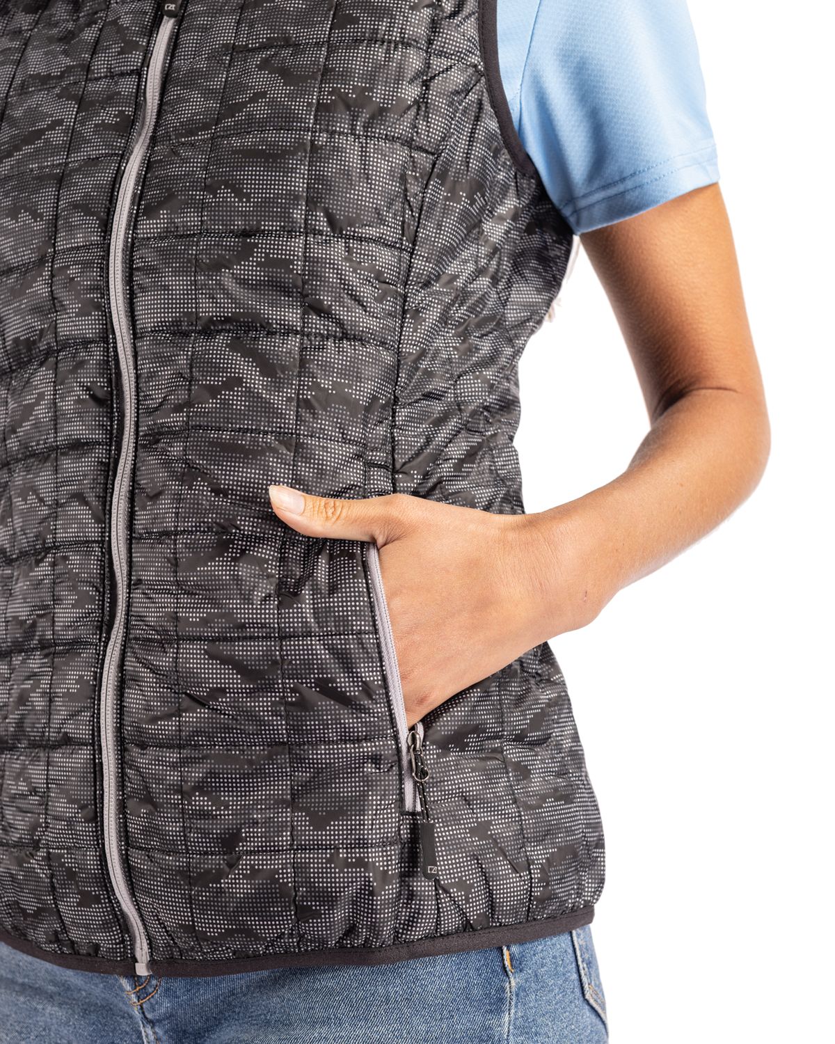 Cutter & Buck Women's Rainier Recycled Insulated Printed Puffer Full Zip Vest