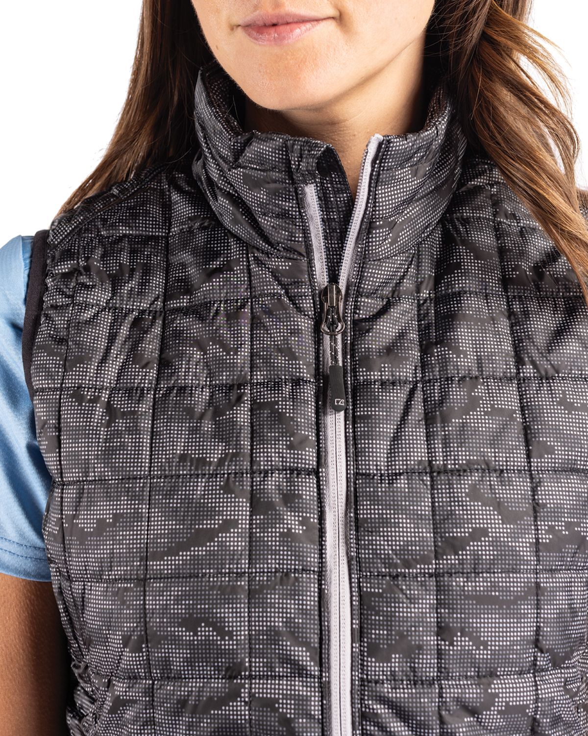 Cutter & Buck Women's Rainier Recycled Insulated Printed Puffer Full Zip Vest