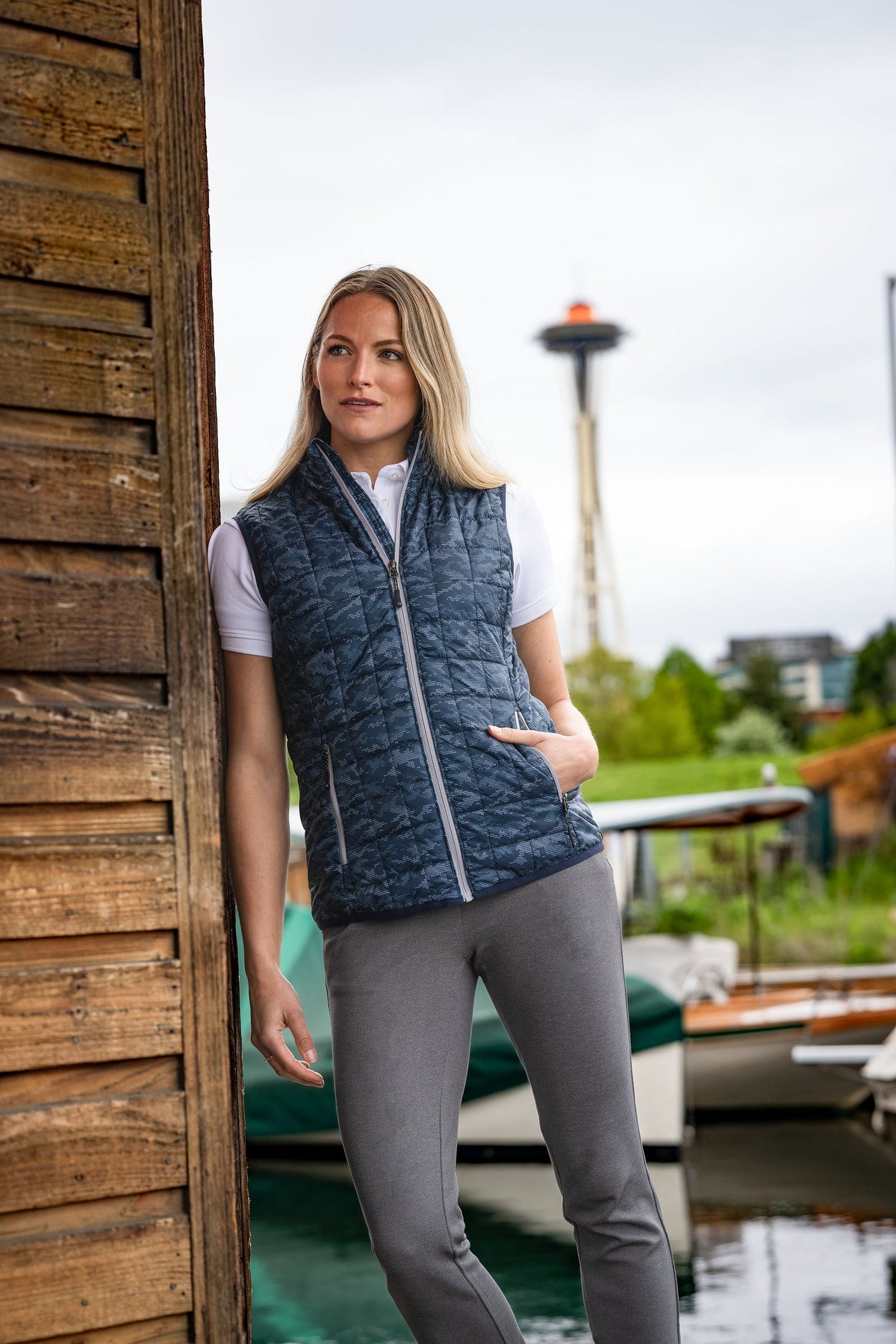 Cutter & Buck Women's Rainier Recycled Insulated Printed Puffer Full Zip Vest