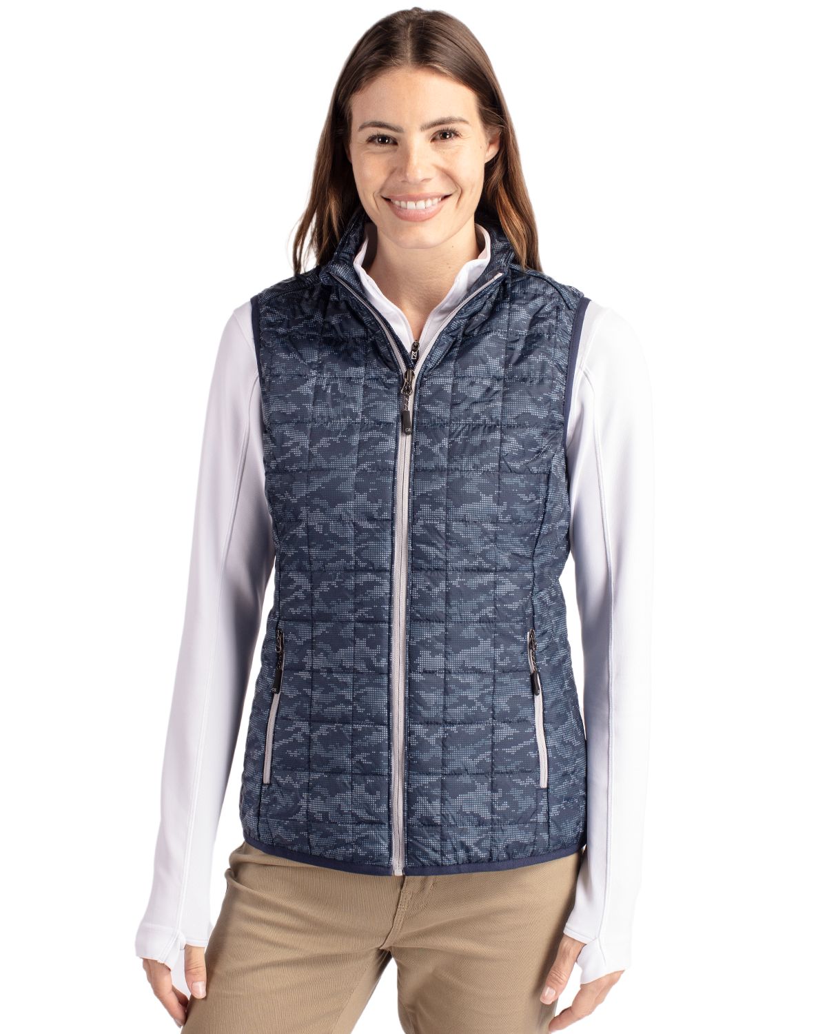 Cutter & Buck Women's Rainier Recycled Insulated Printed Puffer Full Zip Vest
