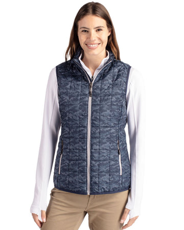 Cutter & Buck Women's Rainier Recycled Insulated Printed Puffer Full Zip Vest