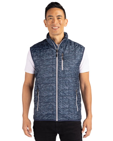 Cutter & Buck Men's Rainier Recycled Insulated Printed Puffer Full Zip Vest