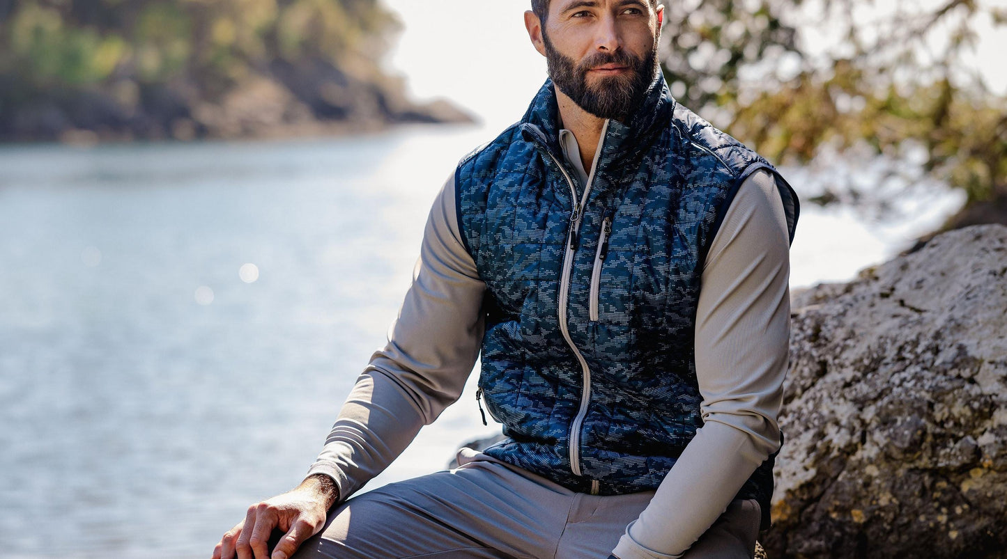 Cutter & Buck Men's Rainier Recycled Insulated Printed Puffer Full Zip Vest