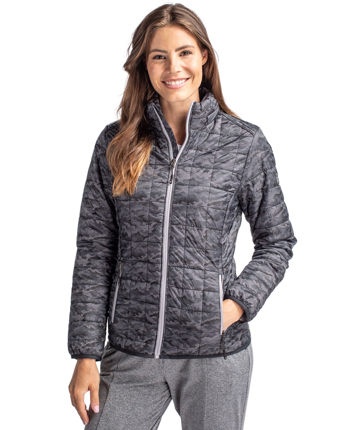 Cutter & Buck Women's Rainier Recycled Insulated Printed Puffer Full Zip Jacket