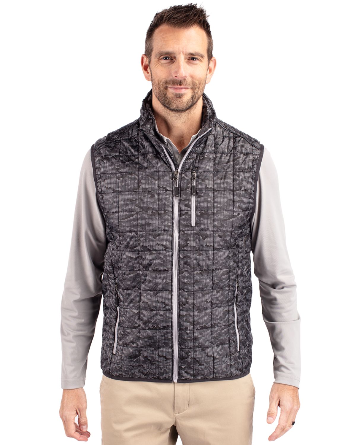Cutter & Buck Men's Rainier Recycled Insulated Printed Puffer Full Zip Vest