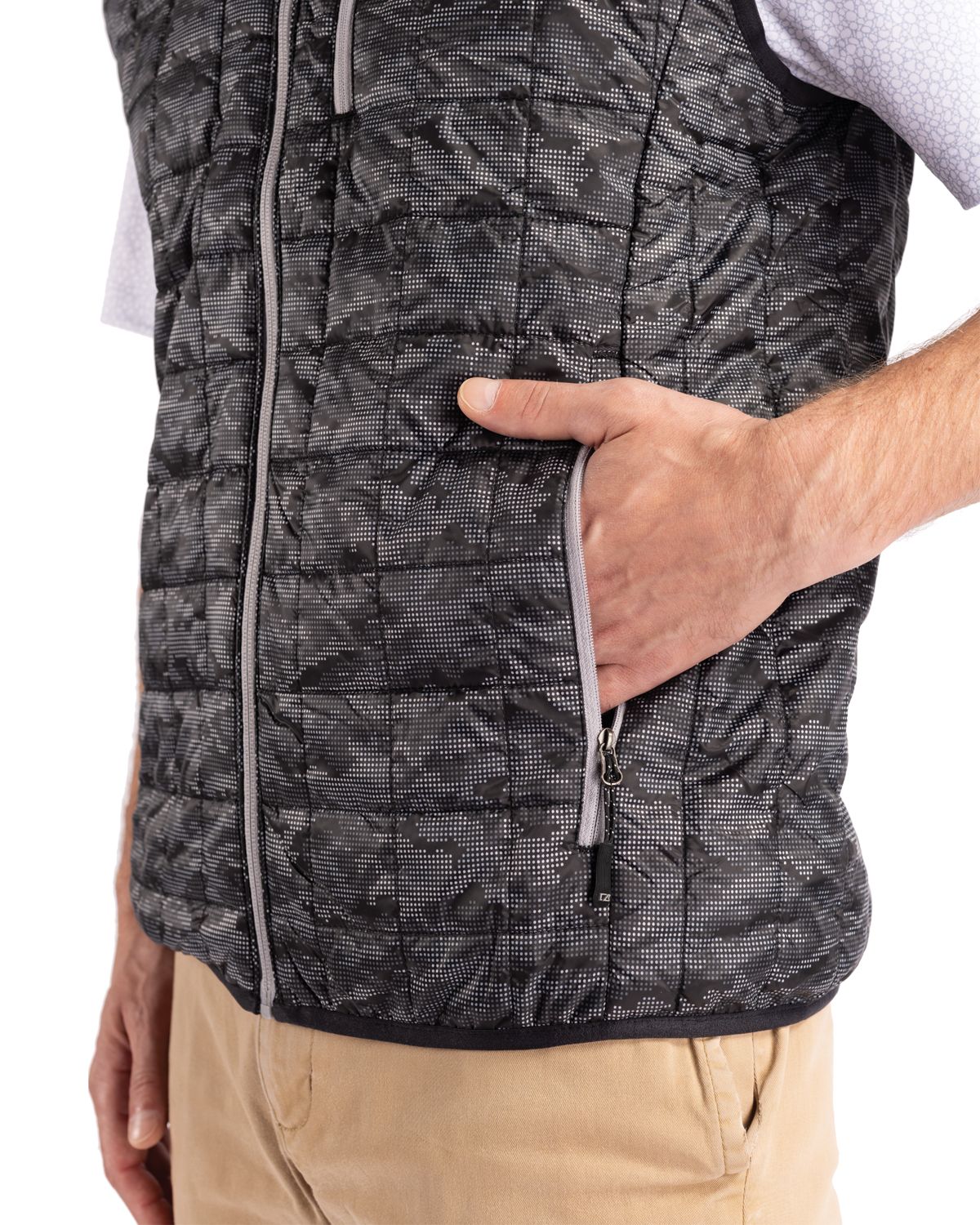 Cutter & Buck Men's Rainier Recycled Insulated Printed Puffer Full Zip Vest