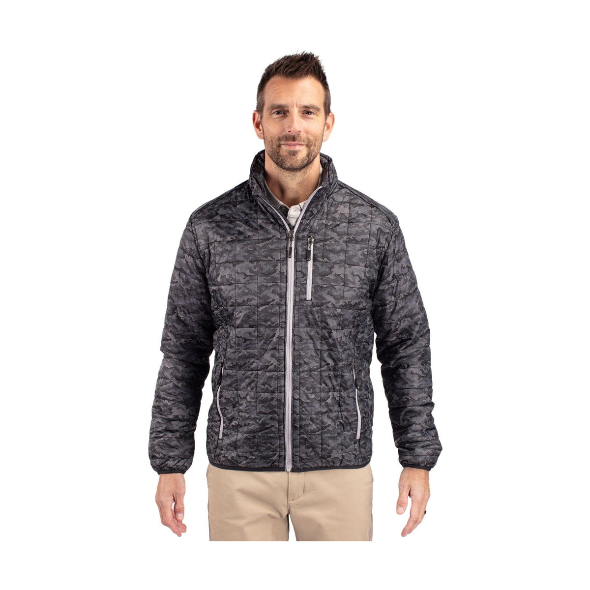 Cutter & Buck Men's Rainier Recycled Insulated Printed Puffer Full Zip Jacket