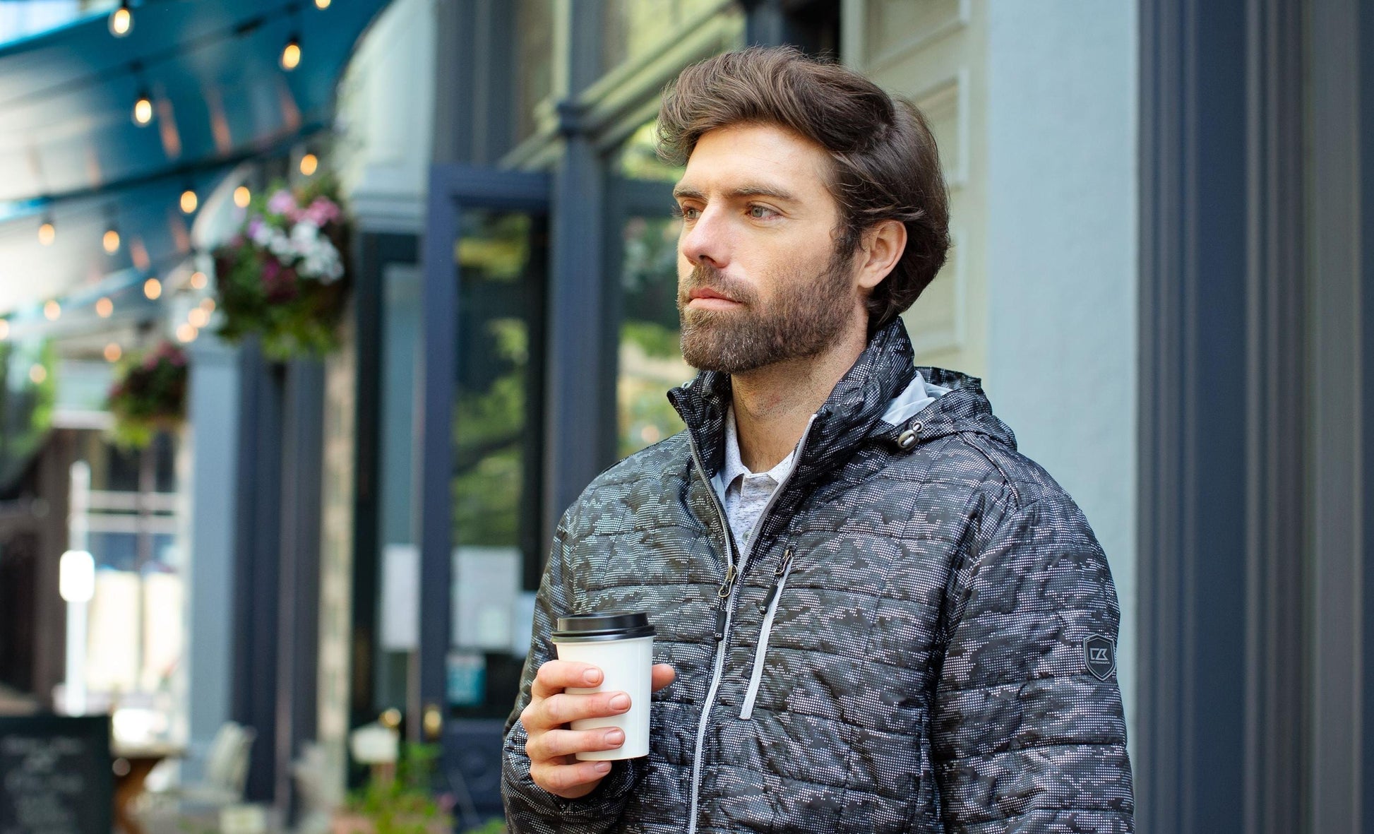 Cutter & Buck Men's Rainier Recycled Insulated Printed Puffer Full Zip Jacket