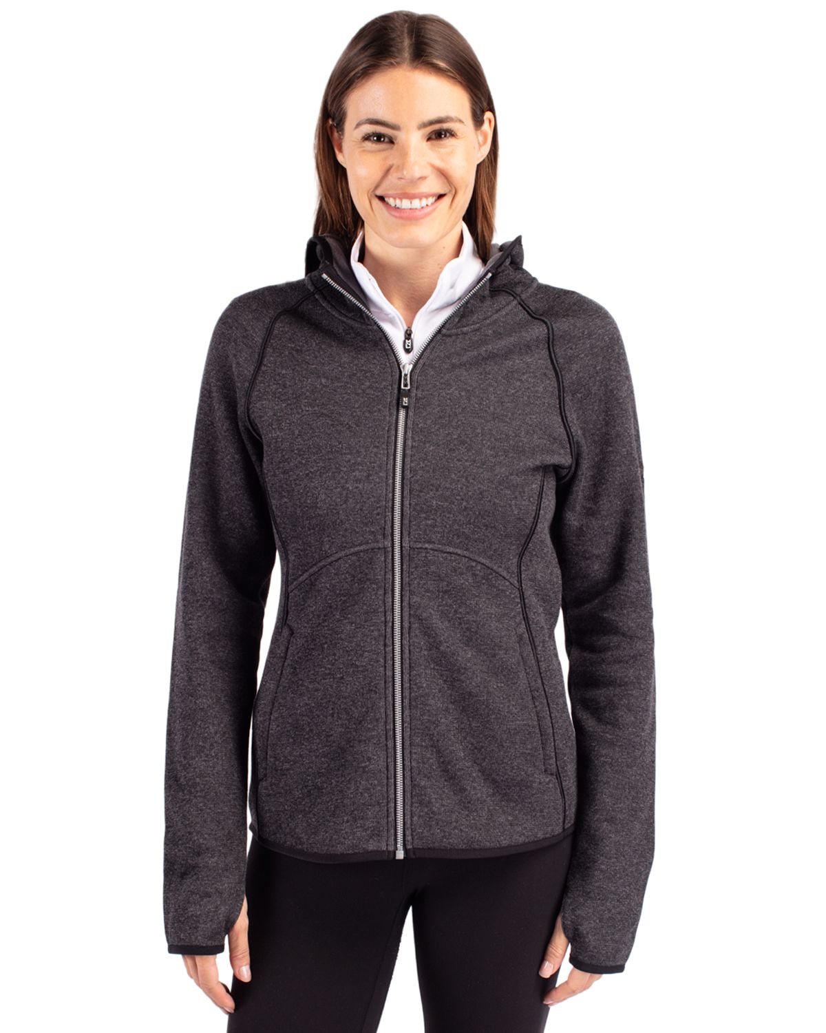 Cutter & Buck Women's Mainsail Sweater-Knit Full Zip Hooded Jacket