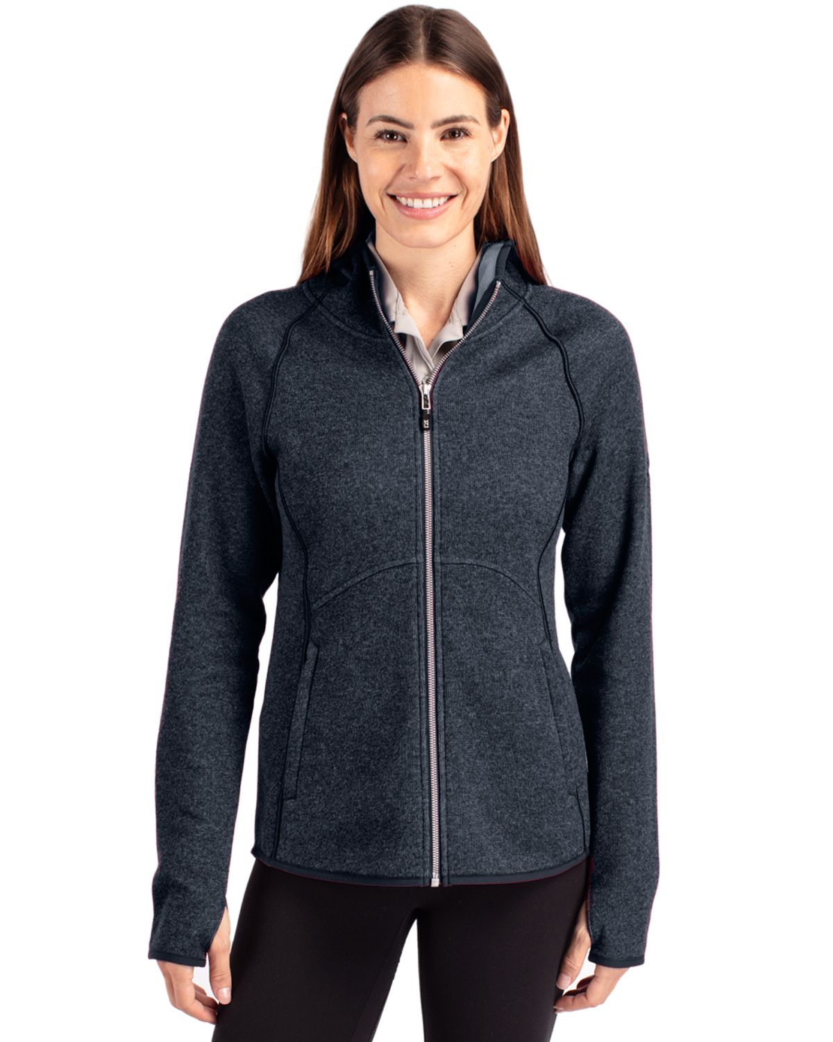 Cutter & Buck Women's Mainsail Sweater-Knit Full Zip Hooded Jacket