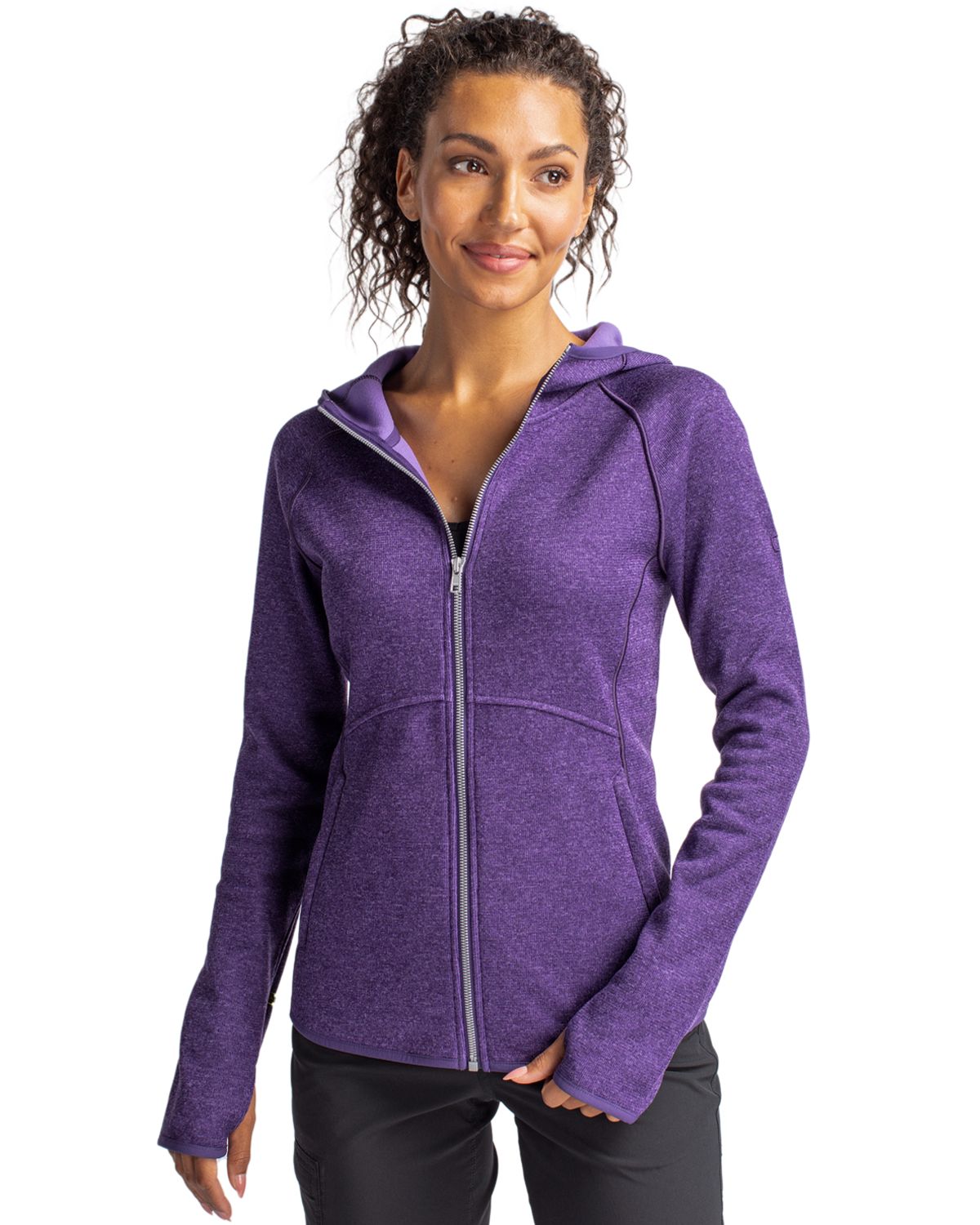 Cutter & Buck Women's Mainsail Sweater-Knit Full Zip Hooded Jacket