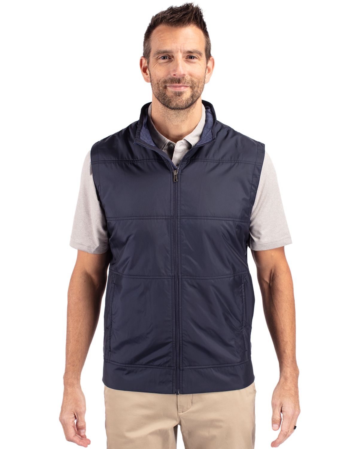 Cutter & Buck Men's Stealth Recycled Hybrid Quilted Windbreaker Vest