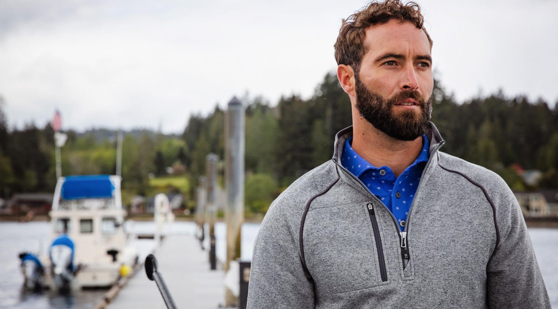 Cutter & Buck Men's Mainsail Sweater-Knit Half Zip Jacket