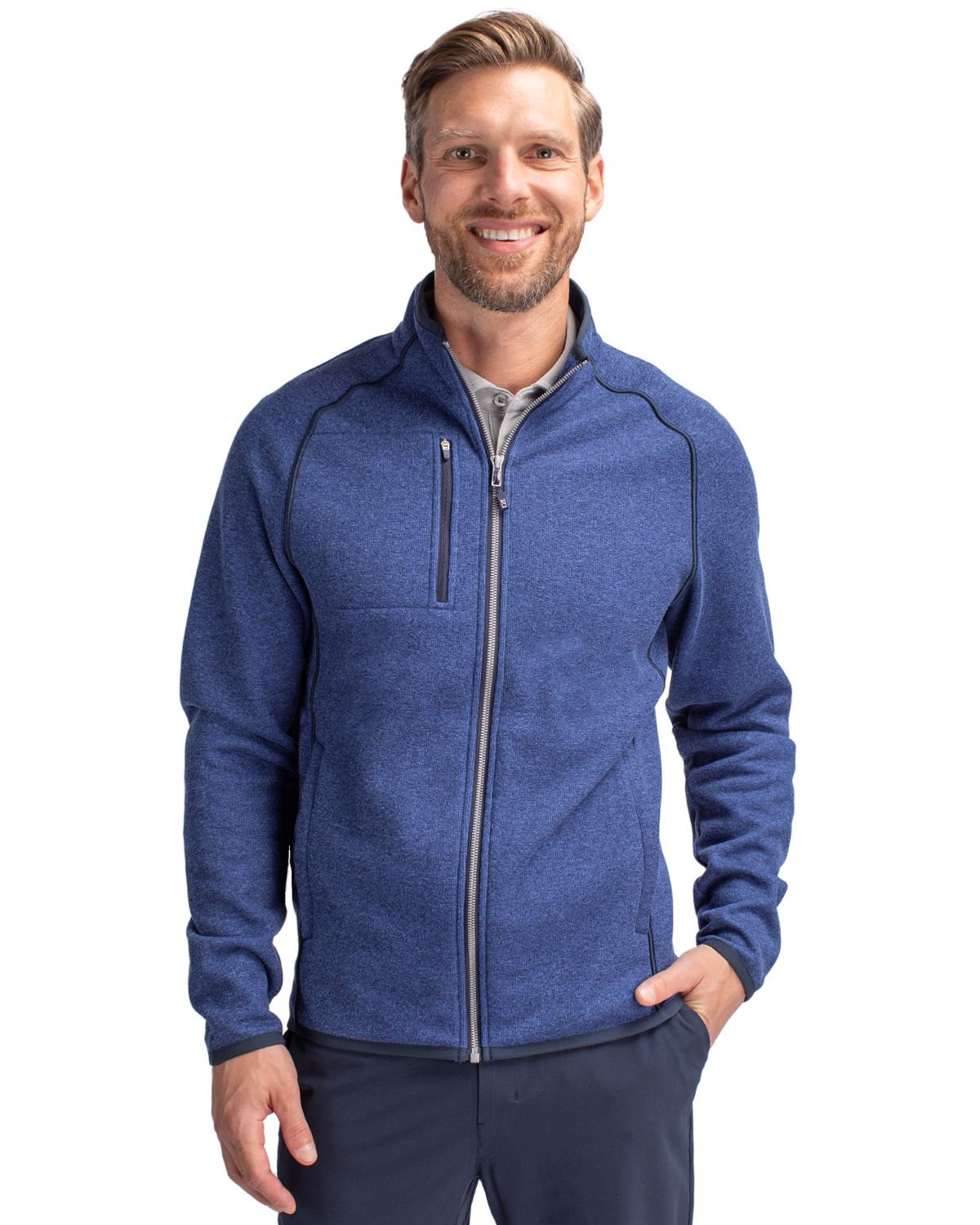 Cutter & Buck Men's Mainsail Sweater-Knit Full Zip Jacket