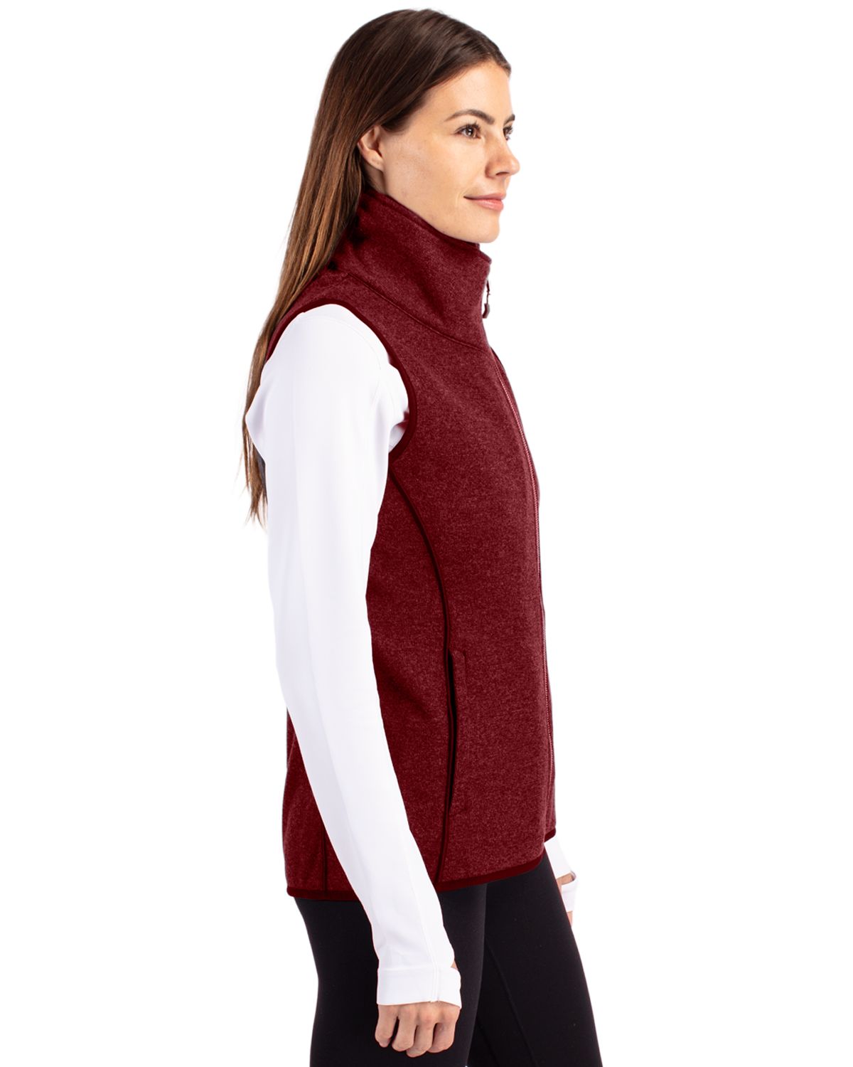Cutter & Buck Women's Mainsail Sweater-Knit Full Zip Asymmetrical Vest