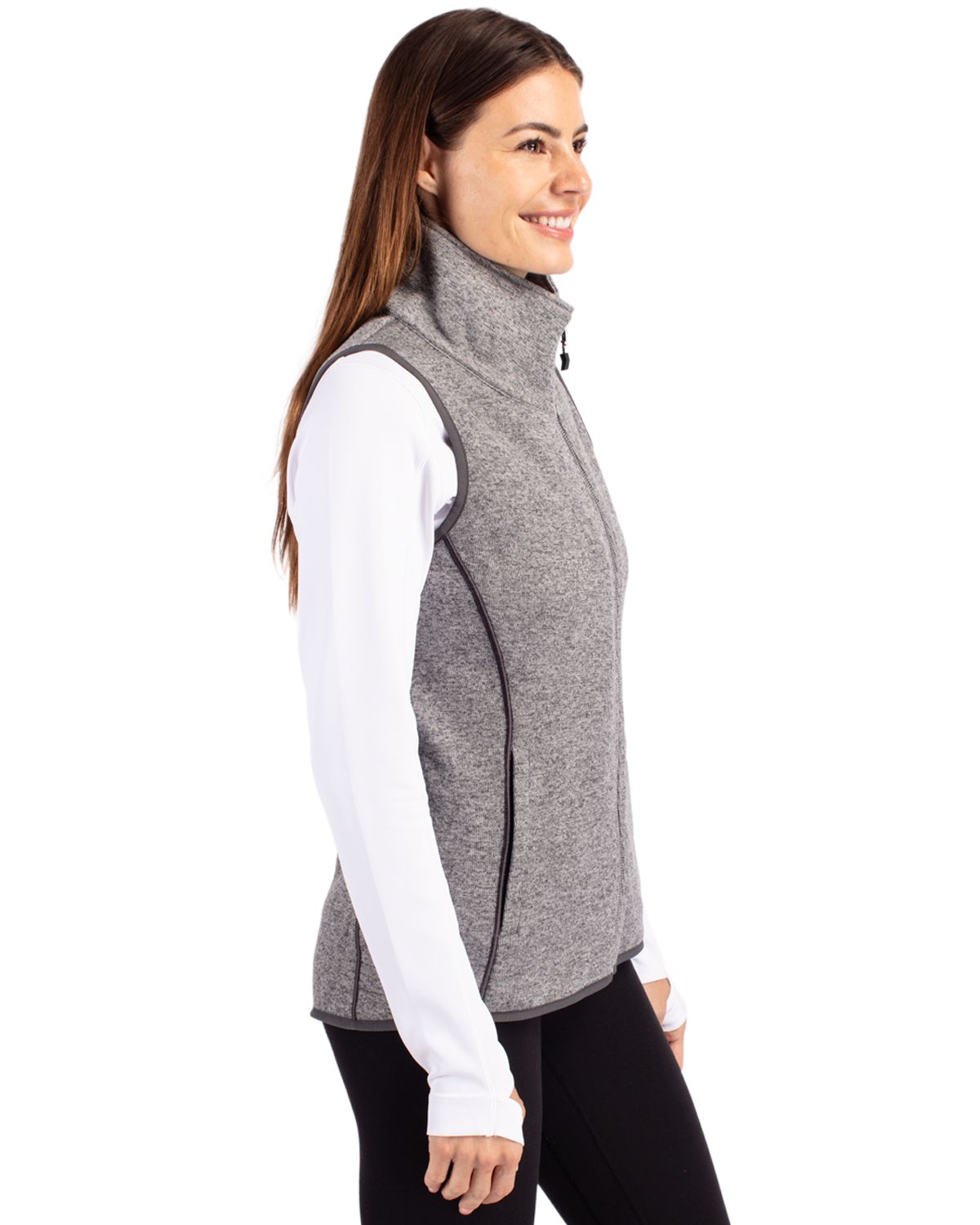 Cutter & Buck Women's Mainsail Sweater-Knit Full Zip Asymmetrical Vest