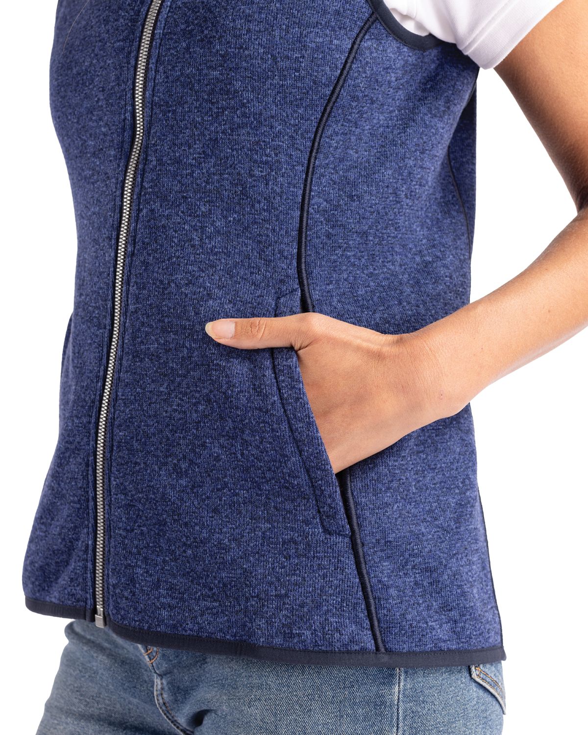 Cutter & Buck Women's Mainsail Sweater-Knit Full Zip Asymmetrical Vest
