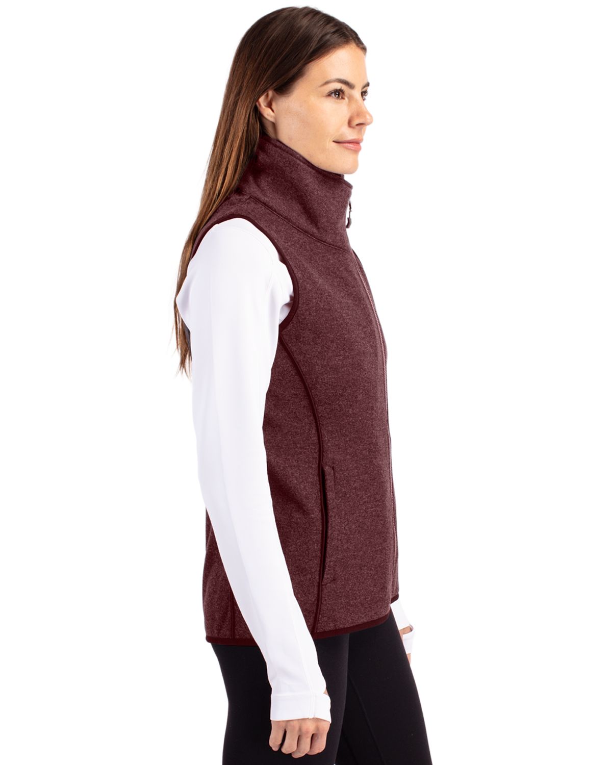 Cutter & Buck Women's Mainsail Sweater-Knit Full Zip Asymmetrical Vest