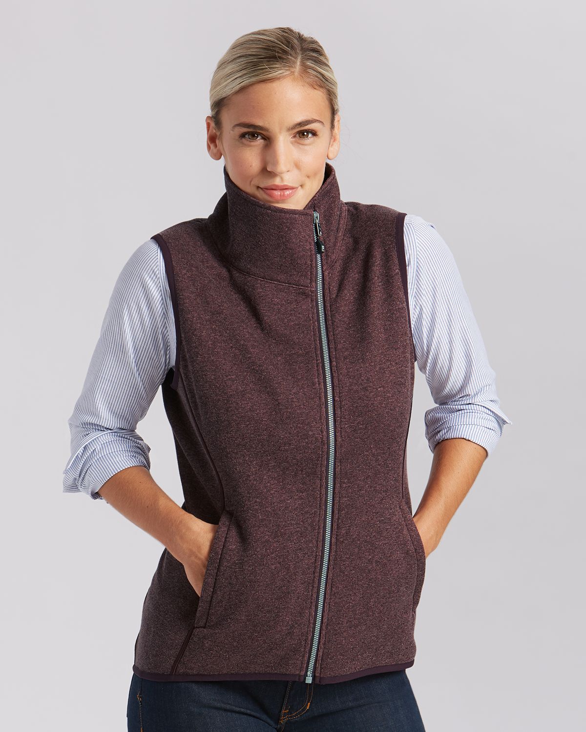 Cutter & Buck Women's Mainsail Sweater-Knit Full Zip Asymmetrical Vest
