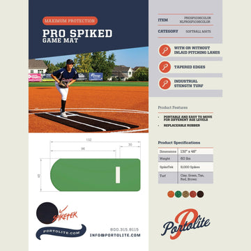 Portolite Baseball Pro Spiked Game Mat with No Lines