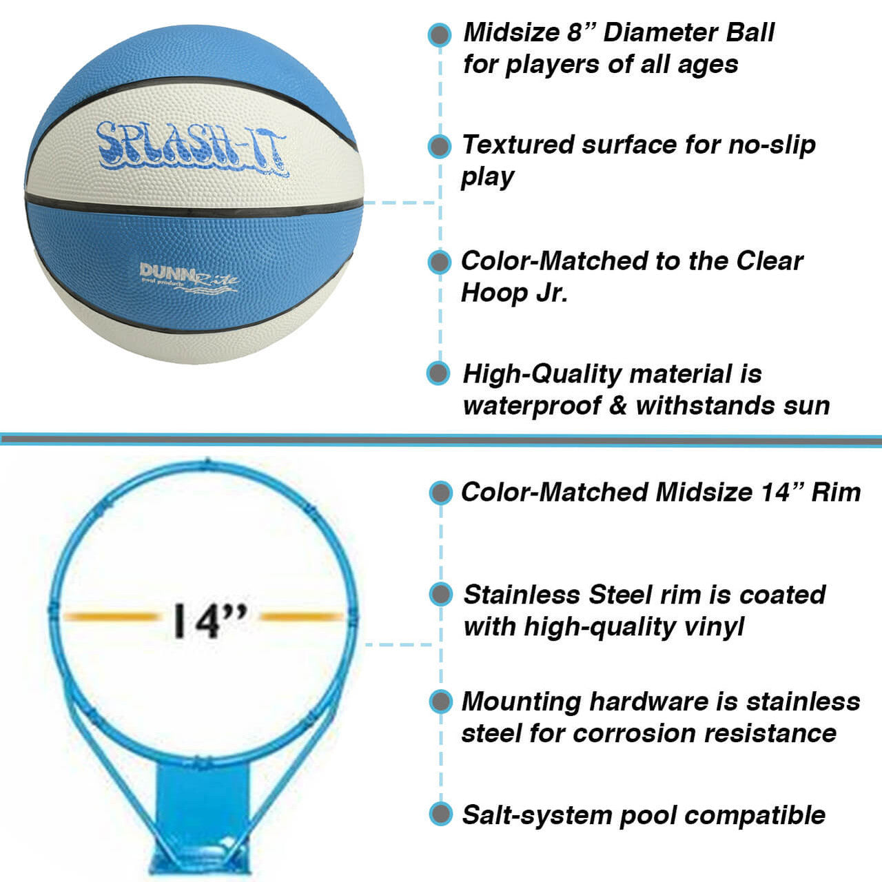 Dunn Rite Clear Hoop Jr. Deck-Mounted Pool Basketball Hoop (1.90" Post, Anchor not Included)