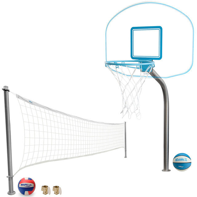 Dunn Rite Clear Hoop Jr. Combo Deck-Mounted Pool Basketball and Volleyball Set