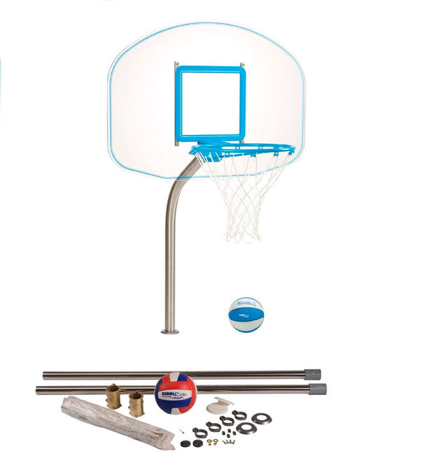 Dunn Rite Regulation Clear Hoop Combo Deck-Mounted Pool Basketball and Volleyball Set