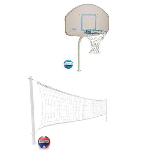 Dunn Rite Deck Shoot Combo Deck-Mounted Pool Basketball & Volleyball Set - White
