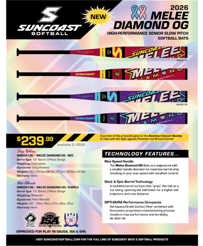 2026 Suncoast Melee Diamond OG 13" 2-Piece Balanced SSUSA Senior Slowpitch Softball Bat