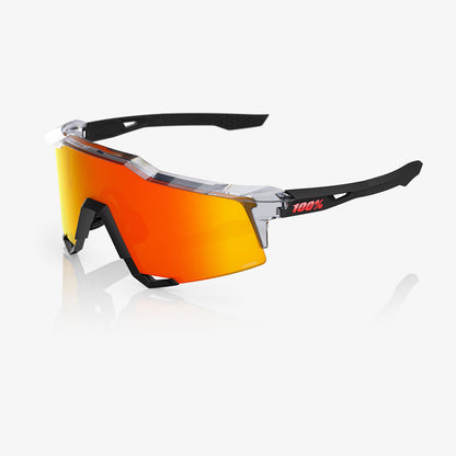 100% SPEEDCRAFT Sunglasses Translucent Grey & Matte Black - HiPER Red Mirror Lens