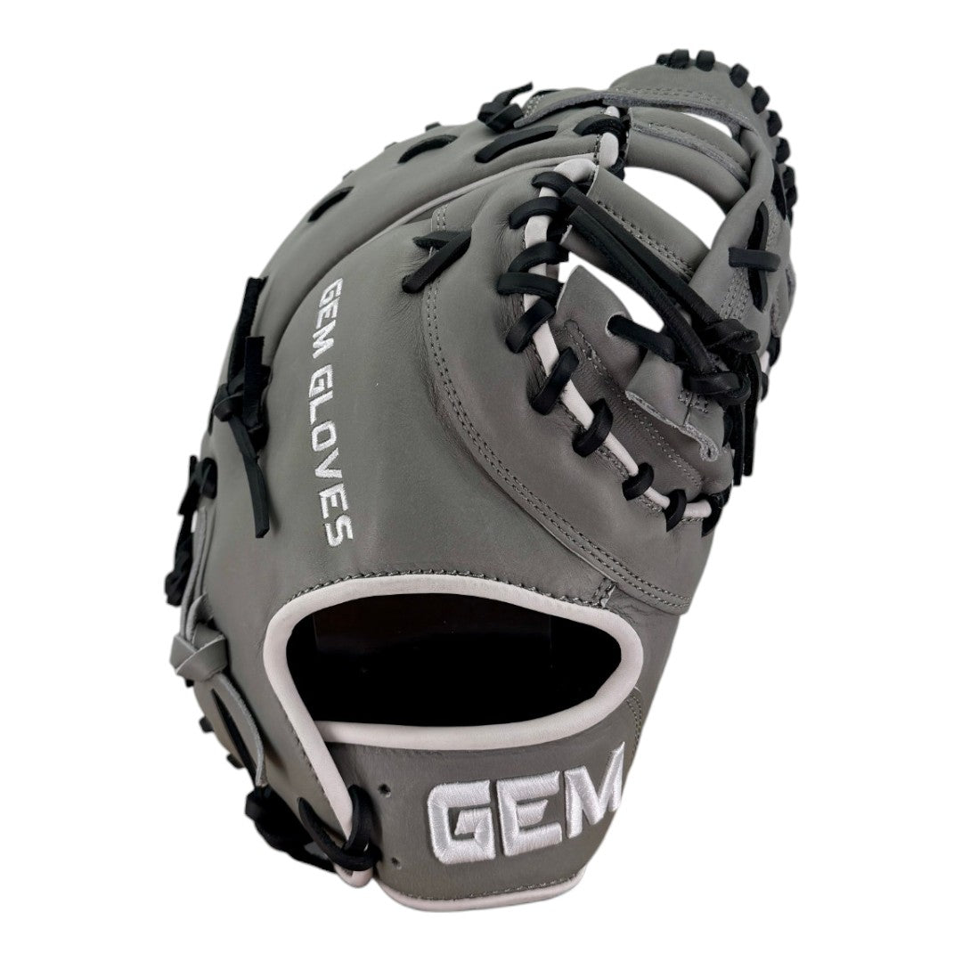 Gem Gloves Softball First Base Mitt/Glove - GEM021 (Grey/Black/White)