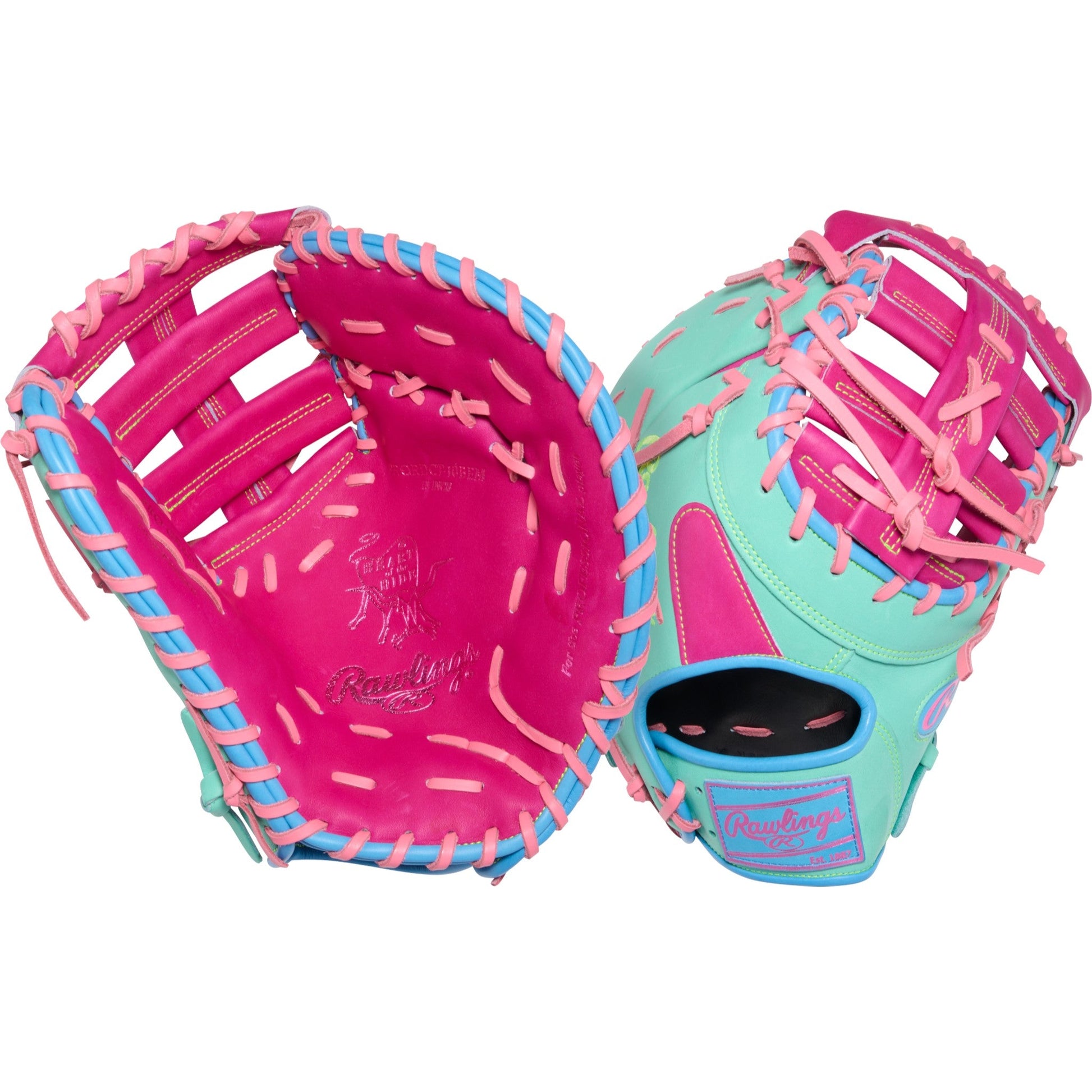 Rawlings Heart of the Hide ColorSync 10 Pink Teal 13" First Base Baseball Mitt/Glove - PRORDCT-10BEM