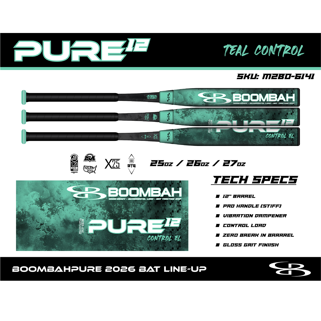 Boombah Pure Teal 12" Balanced USSSA Slowpitch Softball Bat: M2B0-6141