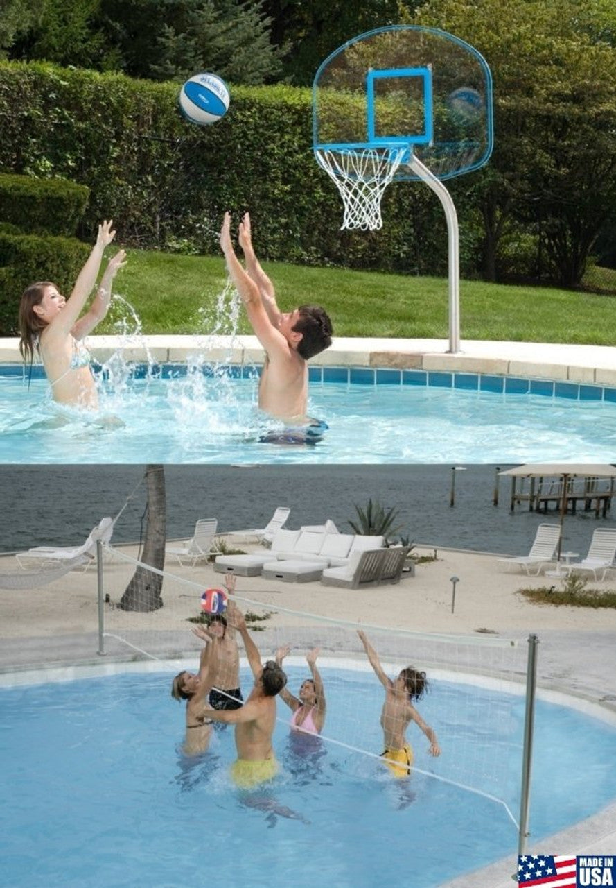 Dunn Rite Clear Hoop Jr. Combo Deck-Mounted Pool Basketball and Volleyball Set