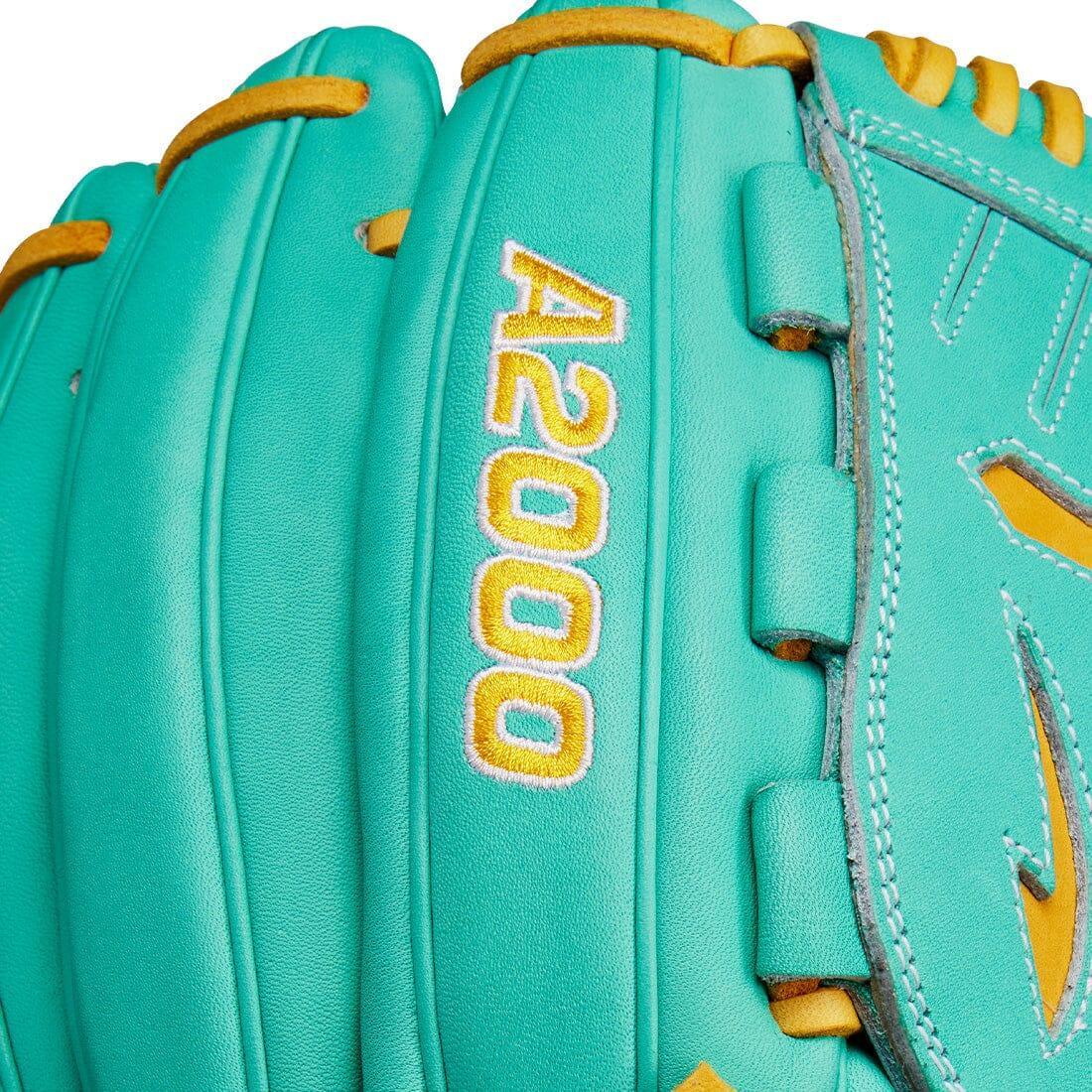 2024 Wilson A2000 B23 12" Pitcher's Baseball Glove: Seafoam & Yellow