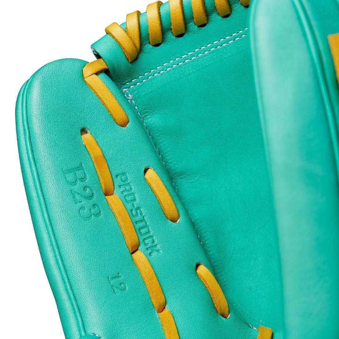 2024 Wilson A2000 B23 12" Pitcher's Baseball Glove: Seafoam & Yellow