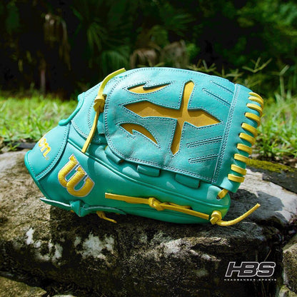 2024 Wilson A2000 B23 12" Pitcher's Baseball Glove: Seafoam & Yellow