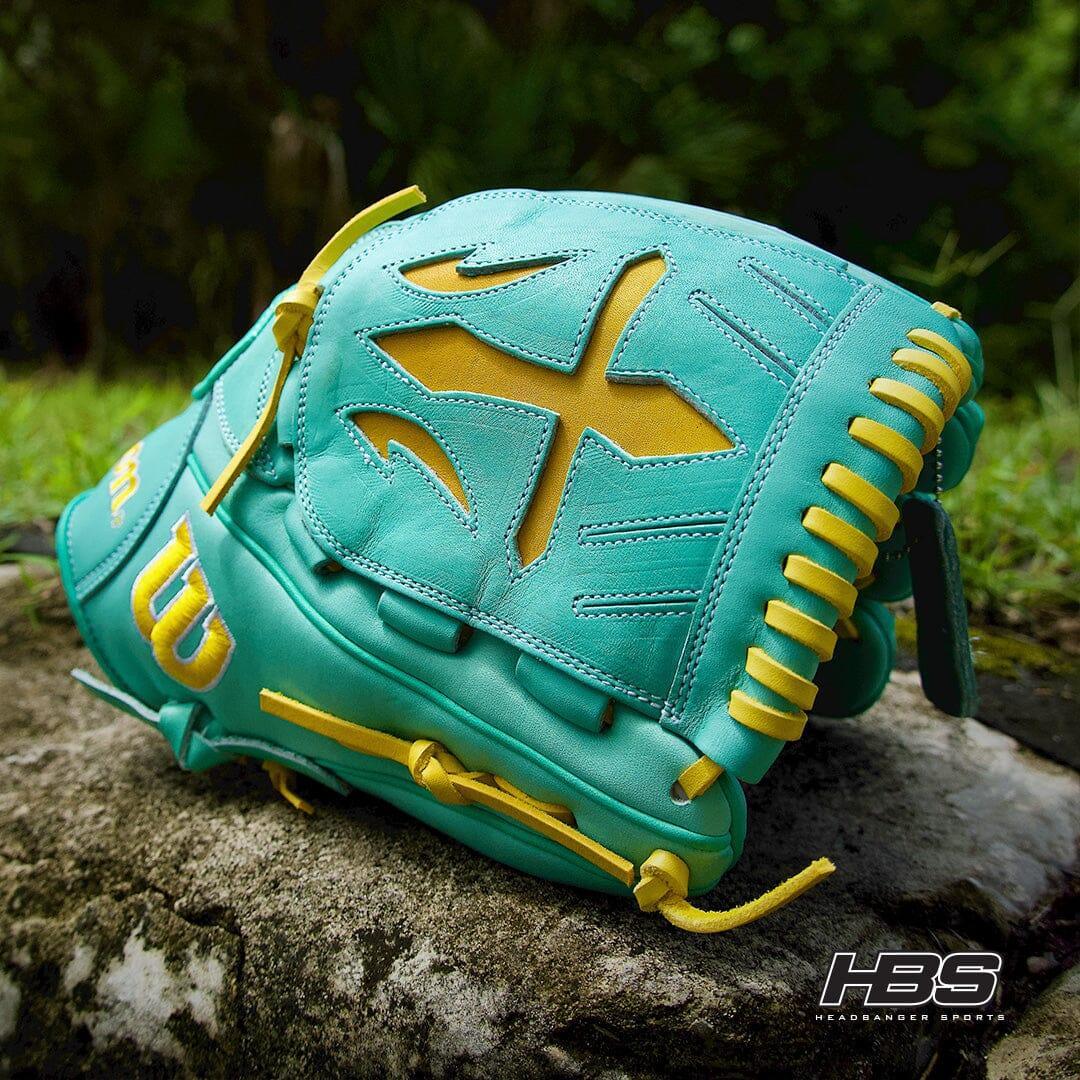 2024 Wilson A2000 B23 12" Pitcher's Baseball Glove: Seafoam & Yellow