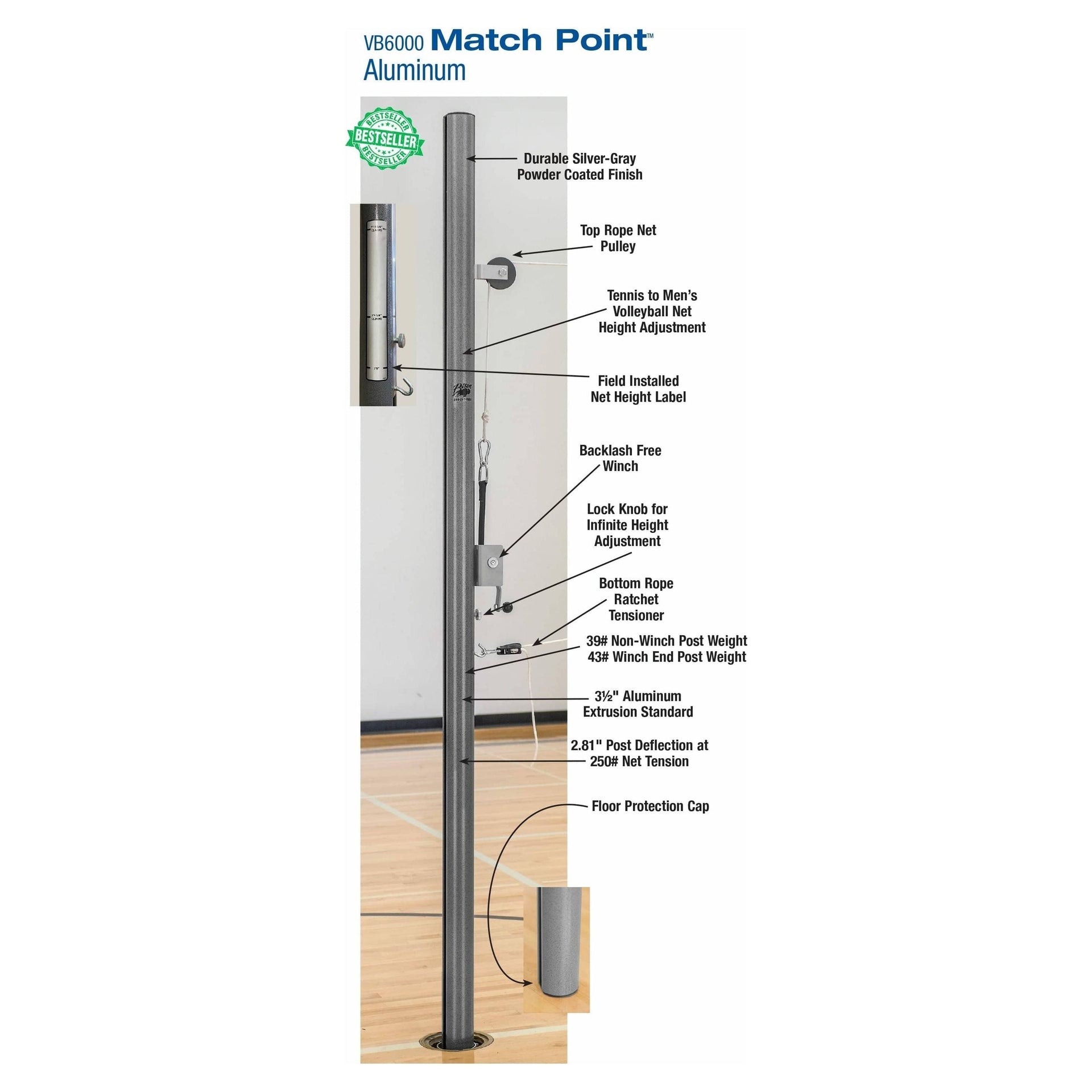 Bison Match Point Aluminum Volleyball System w/o Padding VB6050