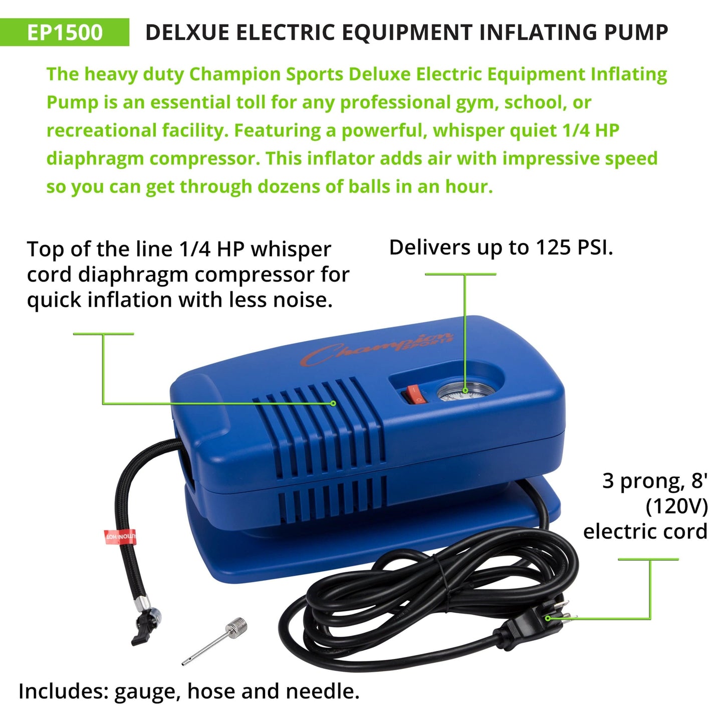 Champion Sports Deluxe Electric Equipment Inflating Pump EP1500