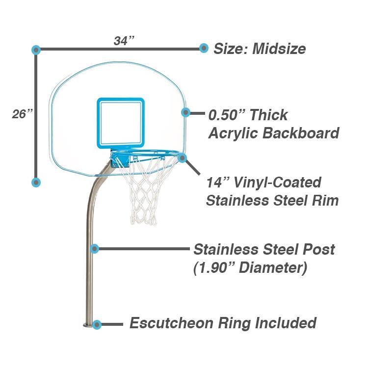Dunn Rite Clear Hoop Jr. Deck-Mounted Pool Basketball Hoop (1.90" Post, Anchor not Included)