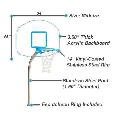 Dunn Rite Clear Hoop Jr. Deck-Mounted Pool Basketball Hoop (1.90" Post, Anchor not Included)