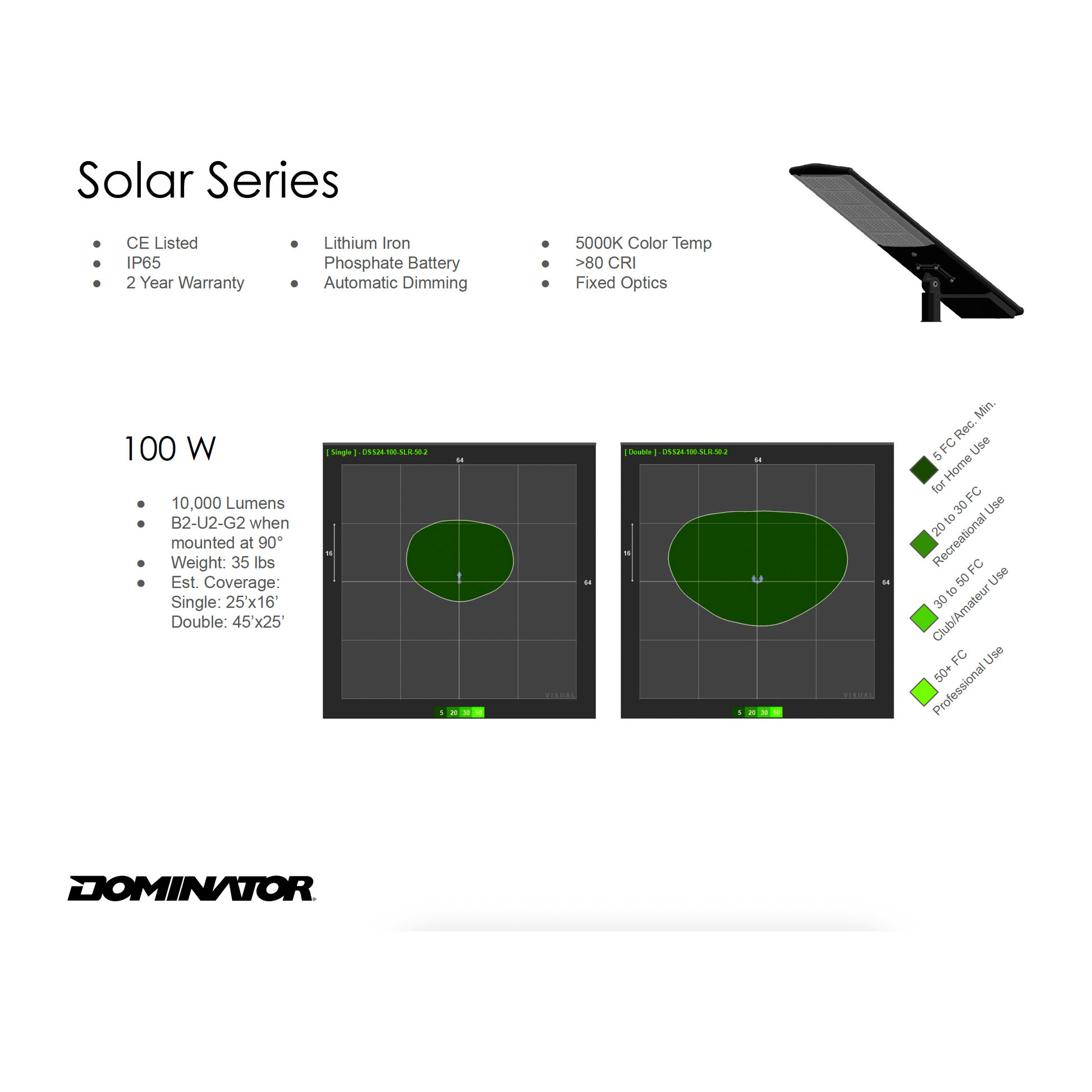 Dominator 16FT LED Solar Light 100 Watt Full Assembly