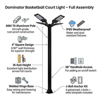 Dominator Basketball Court Light – Full Assembly