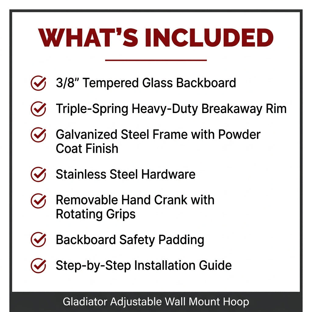 Gladiator Adjustable Wall Mount Basketball Hoop